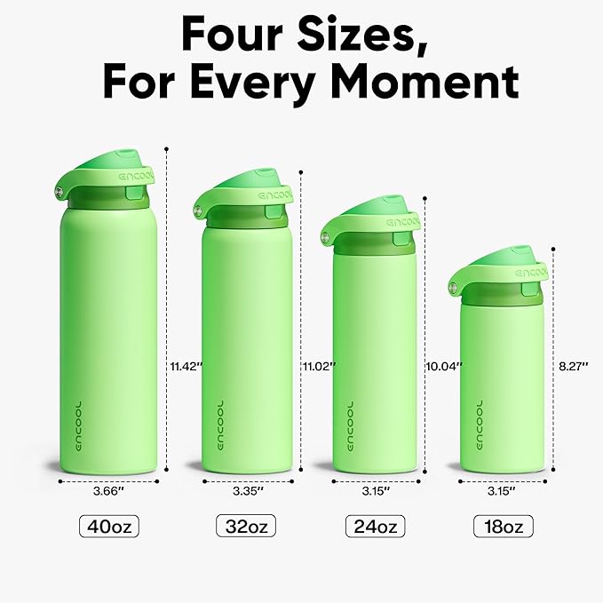 ENCOOL Leakproof Insulated Water Bottle with Straw Dual-Sip Water Bottle Bag-Safe Design for Work, Commute & Gym – Keeps Drinks Cold All Day, 24 oz, Algae Green