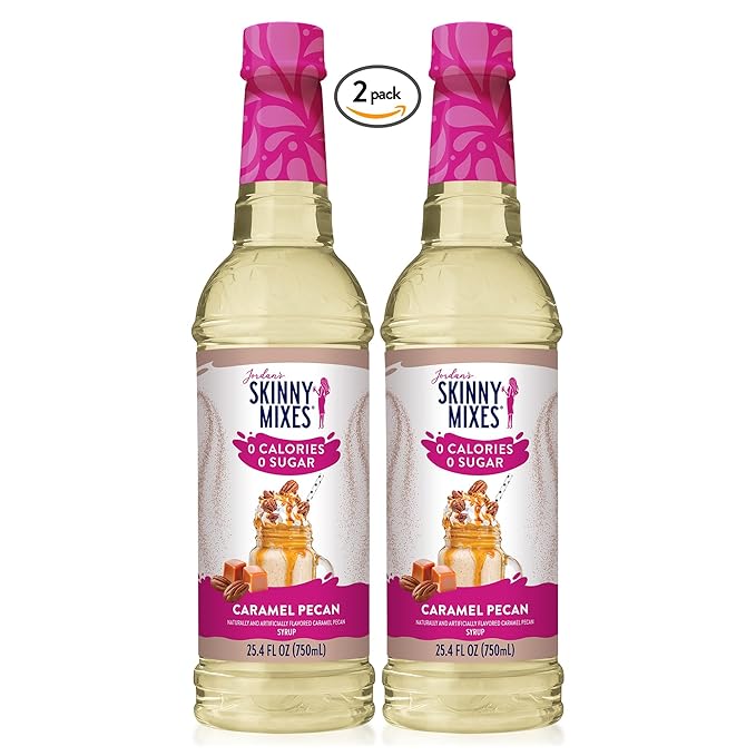 Jordan's Skinny Mixes Sugar Free Coffee Syrup, Caramel Pecan Coffee Flavoring Syrup, Zero Calorie Drink Mix, Lattes, Baking, Protein Shake or Cocktail, Dairy & Gluten Free, Kosher, 25.4 Fl Oz, 2 Pack