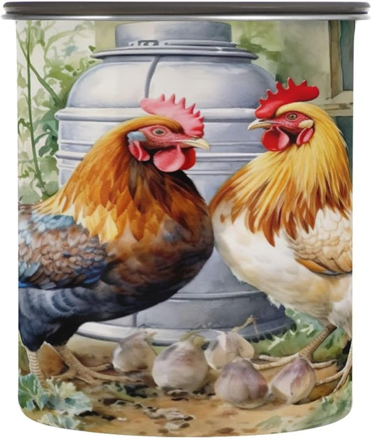 YETTASBIN Rooster Airtight Food Storage Containers 500ml/19oz, Stainless Steel Coffee Canisters with Vacuum-Lock Lid for Kitchen Organization, Coffee Bean, Tea, Sugar, Flour