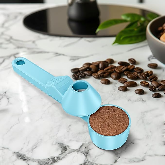 Coffee Scoop & Funnel for Reusable K Cup Refillable Coffee Pods, Coffee Measuring Spoon 2 Tablespoon Capacity, Scoop with Funnel for Ground Coffee, Protein Powder, Tea (Blue, 2 Pack)