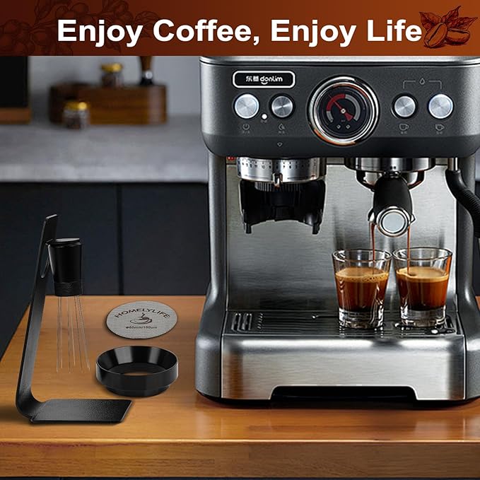 WDT Tools Espresso Puck Screen, 58mm Espresso Accessories Kit - 150μm Puck Screen Set, 0.25mm 316 Stainless Steel 8 Needles Coffee Distribution Stirrer, 58mm Portafilter Dosing Ring for Barista Black