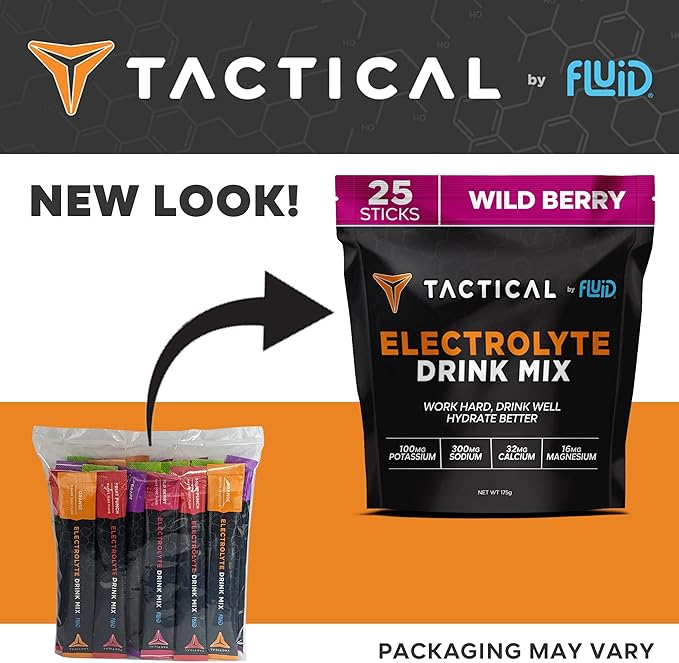Fluid Tactical - Electrolyte Powder Packets, Accelerate Re-Hydration, Low Sugar, Electrolyte Drink Mix, Prevent Dehydration, Eliminate Cramps