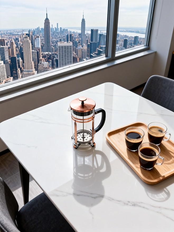 French Press Coffee Maker with Copper Frame, Multi-Layer Stainless Steel Filter, Glass Carafe with Measurement Markings, Easy to Clean, for Home & Office