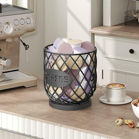 Coffee Pod Holder Organizer, Holder for K Cup, Large Capacity Coffee Pod Basket, Versatile Coffee Capsule Storage Organizer, for Kitchen Countertop, Black KH09BB
