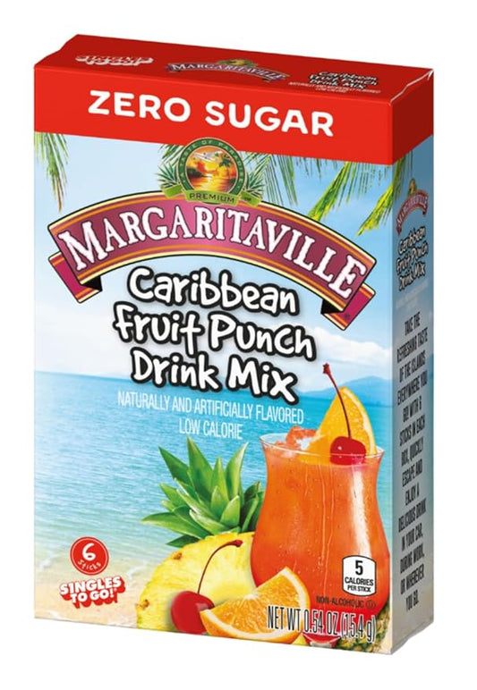 SINGLES TO GO! Margaritaville Variety One Box of Each Flavor, Pina Colada, Strawberry Daiquiri, Margarita and Caribbean Fruit Punch - Powdered Drink Mix (Pack of 4)