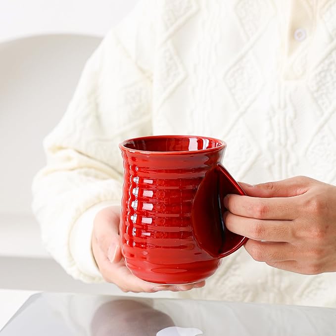 Mkour 21oz Large Ceramic Coffee Mugs, Handmade Tea Cups with Comfortable Handle for Office and Home, Microwave and Dishwasher Safe (Red)