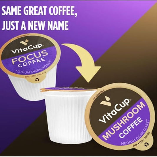 VitaCup Mushroom Coffee Pods, Boost Focus & Immunity w/Lions Mane, Chaga, B Vitamins, D3 for Memory & Clarity, Medium Roast, Single Serve Pod Compatible w/Keurig K-Cup Brewers,16 Ct