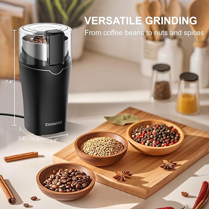 Spice Grinder Electric, Electric Coffee Bean Grinder for Kitchen, Stainless Steel Removable Chamber, Up to 12 Cups, Easy for Coffee Beans,Spices,Herb,flaxseed and Nuts, Silver