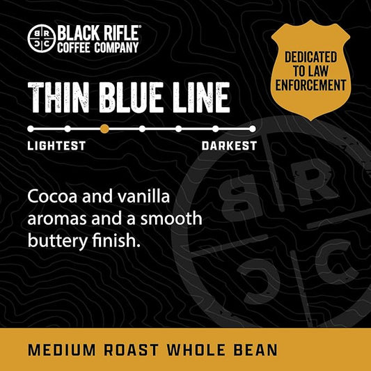 Black Rifle Coffee Company Thin Blue Line, 12oz Bag, Whole Bean Medium Roast - Roasted Blend Made from Arabica Beans - Colombian & Brazilian Beans - Veteran Founded & American Made