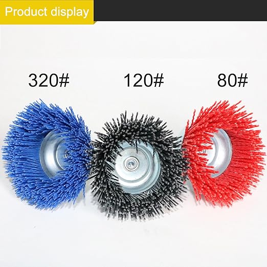 FPPO 6Pcs 3 Inch Assorted Cup Brushes Abrasive Wire Nylon Cup Brush for Drill,Grit 80 120 320 with 1/4" Shank (6)