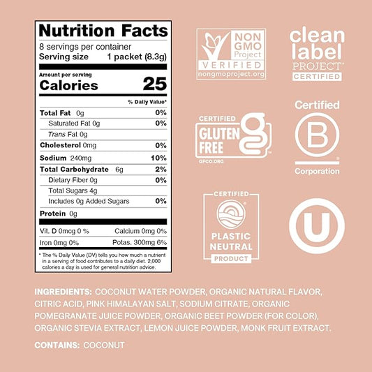 Cure Hydration Plant-Based Electrolyte Drink Mix | No Added Sugar | Dehydration Relief | Coconut Water Powder | FSA-HSA Eligible | Non-GMO, Vegan | 8 Packets – Grapefruit