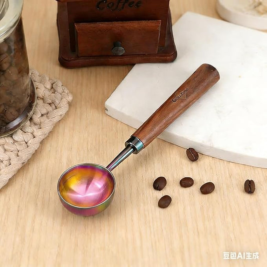 Vintage Coffee Measuring Spoon - 304 Stainless Steel, Coffee Scoop,10g Capacity, Walnut Handle - Perfect for Coffee, Tea, and More (iridescent)