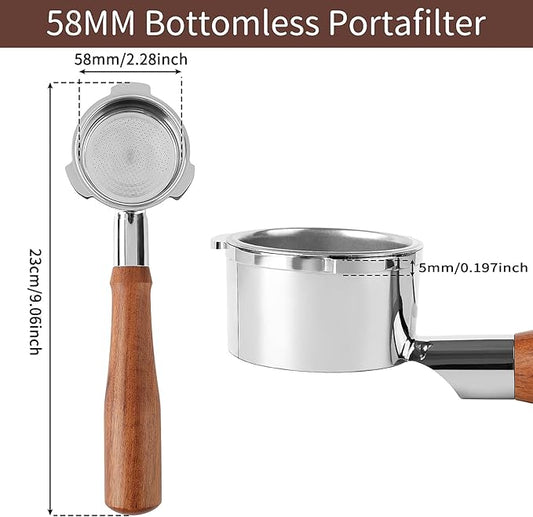 58mm Bottomless Portafilter for CASABREWS Ultra, Bottomless Portafilter with 58mm Puck Screen Compatible for CASABREWS 4700Gense, 5700Series Espresso Machine, Stainless Steel Filter Holder and Filter