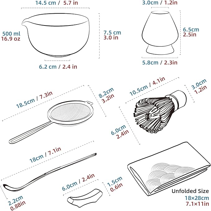 TEANAGOO Matcha Whisk Set,7 Pcs Matcha Set Pink,Ceremony Matcha Kit,Matcha Tea Set for Making Latte,Ceramic Bowl(chawan) whith Spout and Whisk,Gift for Matcha Lovers