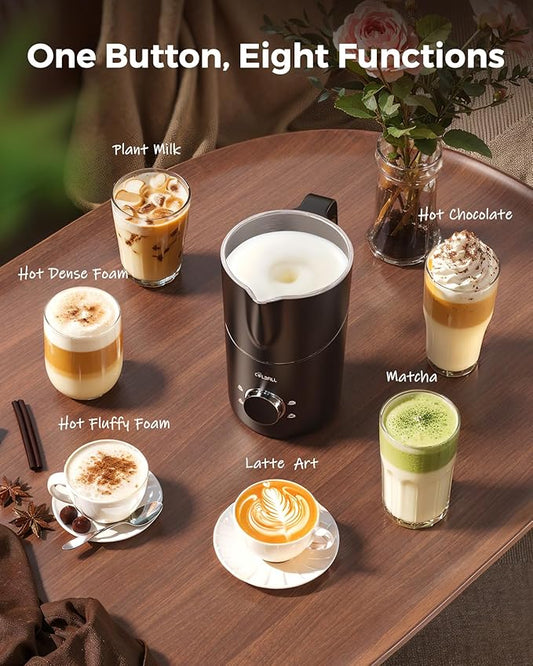 Milk Frother and Steamer, 8-in-1 Rechargeable Electric Milk Frother for Coffee, 13.5oz/400mL Large Capacity Automatic Warm and Cold Foam Maker, Hot Chocolate Maker Coffee Frother, Orange