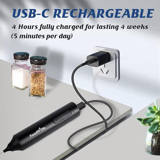 MF05 Rechargeable Milk Frother USB Charging Handheld Foam Maker with Stainless Balloon Whisk for Cappuccino, Latte, Bulletproof Coffee, Keto Diet, Protein Powder, Matcha (Black)