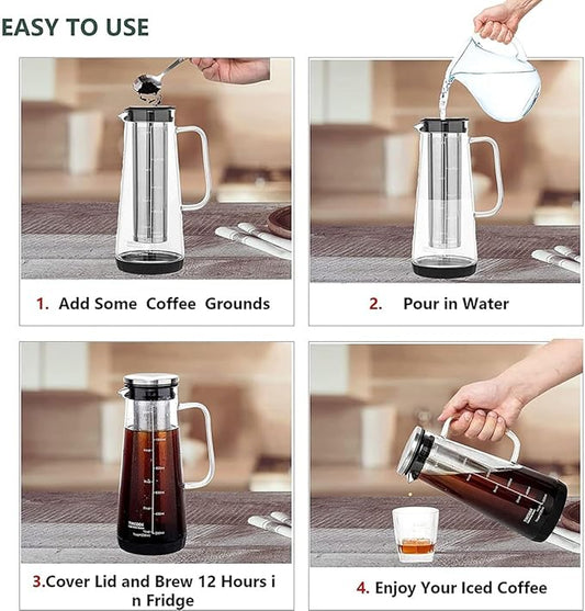 Aboiled 1.0L Cold Brew Coffee Maker - Airtight Glass Carafe with Removable Stainless Steel Tea Infuser