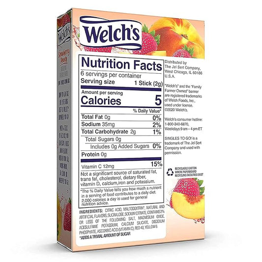 Welch's Strawberry Peach Singles To Go Drink Mix, 0.48 OZ (Pack of 16)