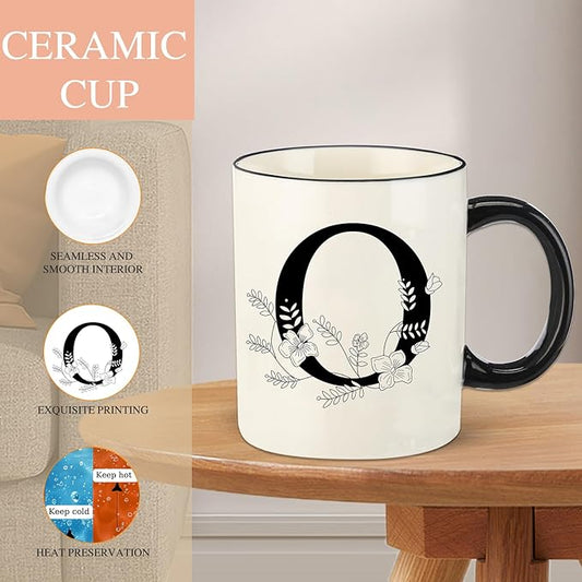 Monogram Ceramic Coffee Mugs, 11 oz Initial Drinking Cup with Gift Box, Unique Birthday Valentines Day Gifts for Women Wife Mothers Day Grandma Mom Aunt, O