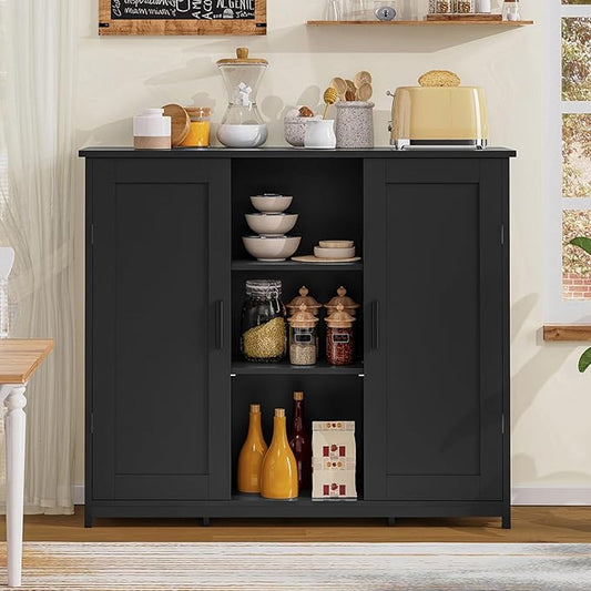 Iwell Storage Cabinet with 2 Doors and 4 Storage Shelves, Bathroom Cabinet, Cupboard for Living Room, Home Office, Entryway, Black