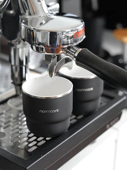 Normcore Espresso Coffee Cups, 7 oz Espresso Coffee Cup with Ceramic Coating, Double Wall Stainless Steel Coffee Mugs, 2 Pack, 210 ml, Black