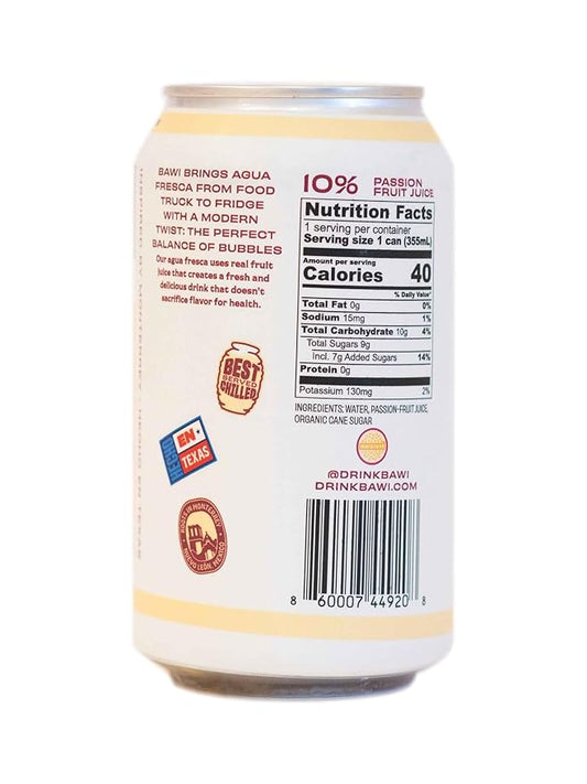 Bawi Agua Fresca Passion Fruit Flavored Sparkling Drink, 12 Fluid Ounces (Pack Of 12)