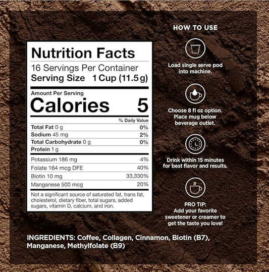 VitaCup Beauty Collagen Coffee Pods for Hair, Skin & Nails, with Biotin & Folate, Medium Dark Roast, Keto Friendly, Single Serve Pod Compatible with Keurig K-Cup Brewers,64 Ct