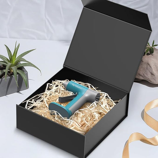 TILSWALL Gift Box 7.5''x7.2''x2.8'' Black Gift Boxes with Magnetic Lids for Presents, Rectangle Collapsible Luxury Gift Box for Proposal, Wedding, Christmas, Birthday, Contains Card, Ribbon, Filler