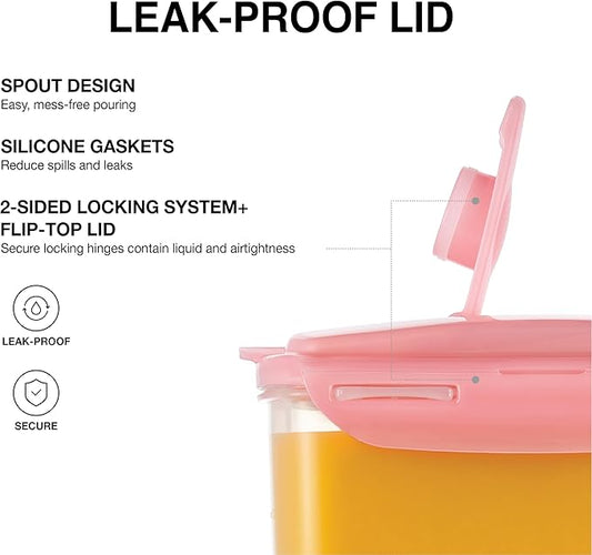 LocknLock HAP607PIK Aqua Fridge Door Water Jug with Handle, BPA-Free Plastic Pitcher with Flip-Top Lid and Easy-Pour Spout for Water, Juice, Tea, and Other Drinks, 3-Quart, Pink