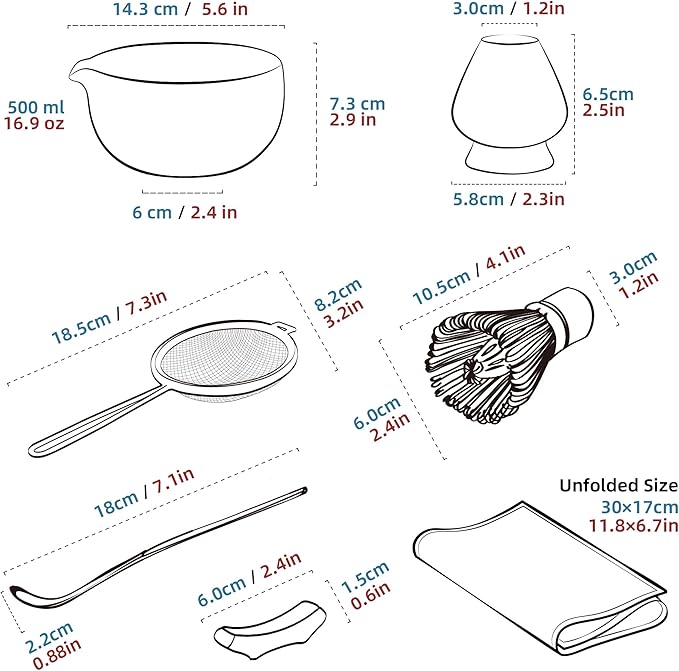 TEANAGOO Matcha Whisk Set,7 Pcs Matcha Set White,Ceremony Matcha Kit,Matcha Tea Set for Making Latte,Ceramic Bowl(chawan) whith Spout and Whisk,Gift for Matcha Lovers