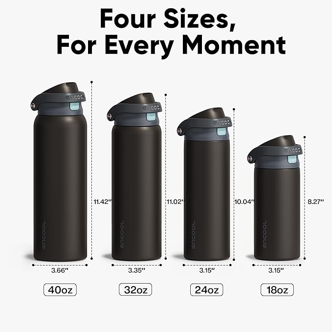 ENCOOL Leakproof Insulated Water Bottle with Straw Dual-Sip Water Bottle Bag-Safe Design for Work, Commute & Gym – Keeps Drinks Cold All Day, 32 oz, Charcoal Gray