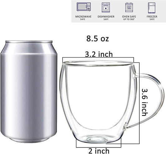 Youngever 2 Pack Glass Coffee Cups, Double Wall Thermo Insulated Coffee Cups, Glass Coffee Mugs (8.5 Ounce)