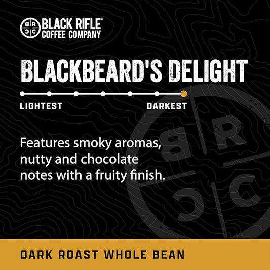 Black Rifle Coffee Company Blackbeard's Delight, 12oz Bag, Whole Bean Dark Roast - Roasted Blend Made from Arabica Beans - Colombian & Brazilian Beans - Veteran Founded & American Made