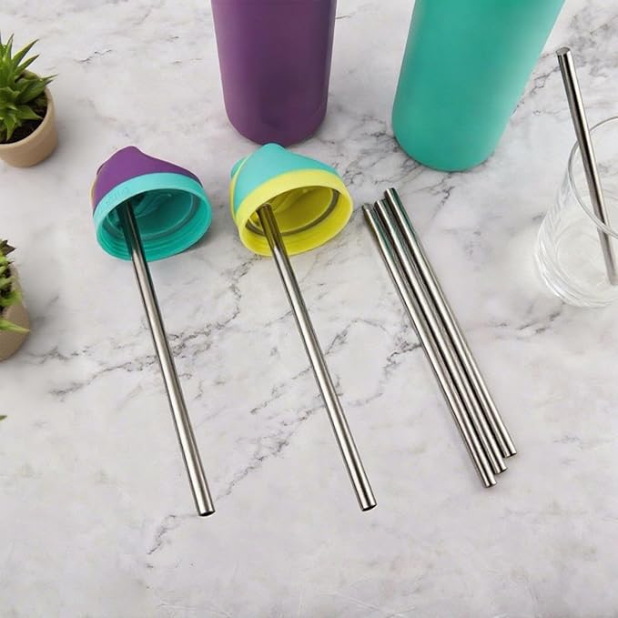 Replacement Straw Compatible With Owala Water Bottle 24 oz 32 oz, 6PCS Reusable Stainless Steel Straws for Owala Water Bottle,Metal Straws with 1 Cleaner Brush