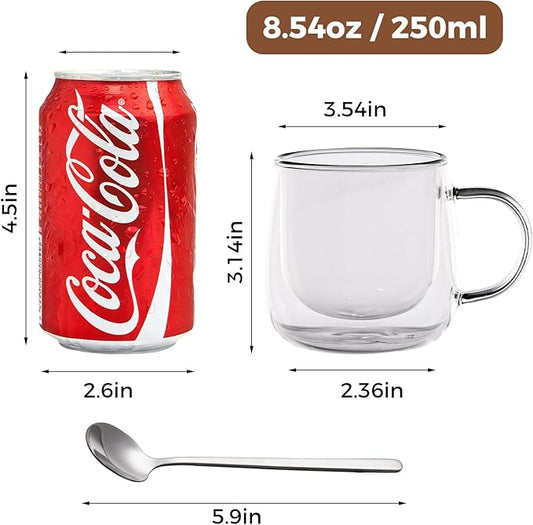 Double Wall Insulated Latte Glasses 10oz with Handle - Set of 1, Clear Glass Mugs for Cappuccino, Espresso, Tea & Hot Drinks