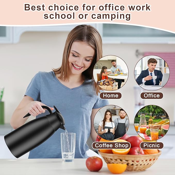 Norme 2 Pcs Thermal Coffee Carafe Insulated Stainless Steel Coffee Carafe for Hot Liquid Vacuum Thermal Pot Creamer Pitcher Dispenser with Brushes Keeping Hot Water Milk(Black,51 oz)