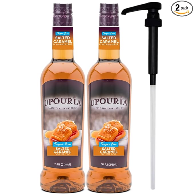 UPOURIA Sugar Free Salted Caramel Flavored Syrup (2) 750 ml Bottles