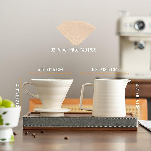Pour Over Coffee Maker Set,Ceramic Coffee Maker With 40 pcs Paper Filter,15oz/450ml Pour Over Coffee Dripper (White)