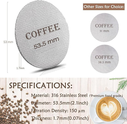 Puck Screen 53.5mm Reusable Puck Screen for Espresso Portafilter, 1.7mm Thickness 150μm 316 Stainless Steel Screen Filter Basket Compatible with Espresso Machine