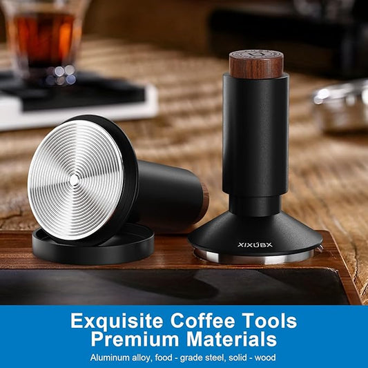 XIXUBX 58.35mm Espresso Tamper & Magnetic WDT Tool, Barista Cofee Tamper with Spring Loaded, Anodized Aluminum Alloy Handle, Stainless Steel Corrugated Base with Cover for Portafilter Basket