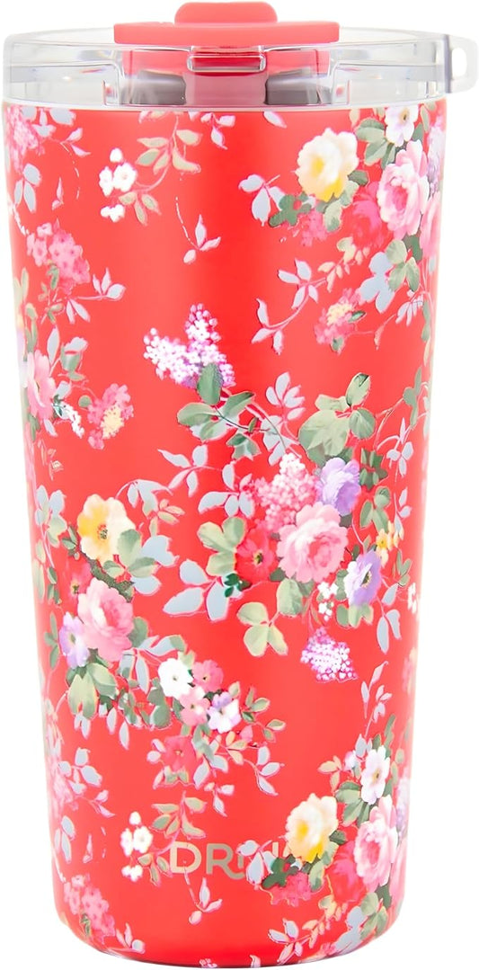 Drinco - 20 oz Stainless Steel Tumbler | Double Walled Vacuum Insulated Mug With Lid, 2 Straws, For Hot & Cold Drinks (20oz Peony Floral)
