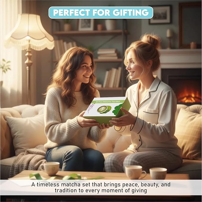 10-Piece Matcha Whisk Set | Complete Matcha Tea Kit with 17oz Ceramic Bowl, Bamboo Whisk & Scoop, Whisk Holder, Stainless Steel Sifter, Measuring Cup, Powder Caddy, Tea Towel | Gift-Ready Matcha Set