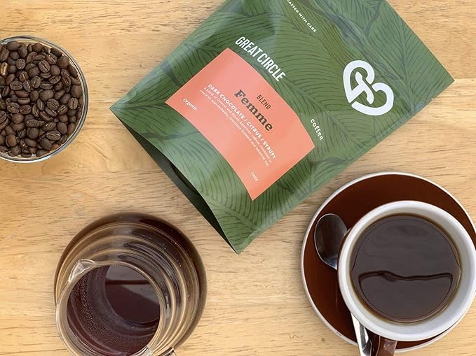 Great Circle Coffee Femme Blend | Whole Bean Coffee | Medium Roast | Organic Coffee Beans | Chocolatey | Specialty Coffee | Fresh Roasted Coffee