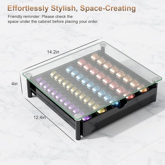 gianotter Crystal Tempered Glass Vertuo Pod Holder Drawer, Compatible with Nespresso Vertuo Capsules, Compatible with 40 Large or 60 Small Nespresso Capsule Organizer (transparent)