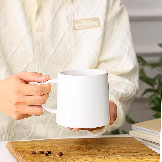 Mkour 20oz Large Ceramic Coffee Mugs, Handmade Cup, Big Tea Cups with Large Handle for Office and Home, Microwave and Dishwasher Safe (White)
