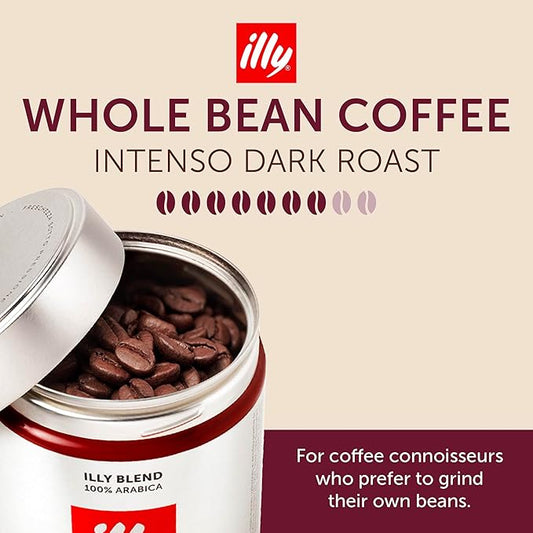 illy Whole Bean Coffee, Intenso Bold Roast, 100% Arabica, Premium Italian Coffee, Ideal for Espresso, Drip, Moka and French Press Brewing, 8.8oz, 6 Pack
