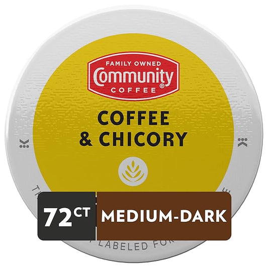 Community Coffee & Chicory 72 Count Coffee Pods, Dark Roast, Compatible with Keurig 2.0 K-Cup Brewers, 12 Count (Pack of 6)