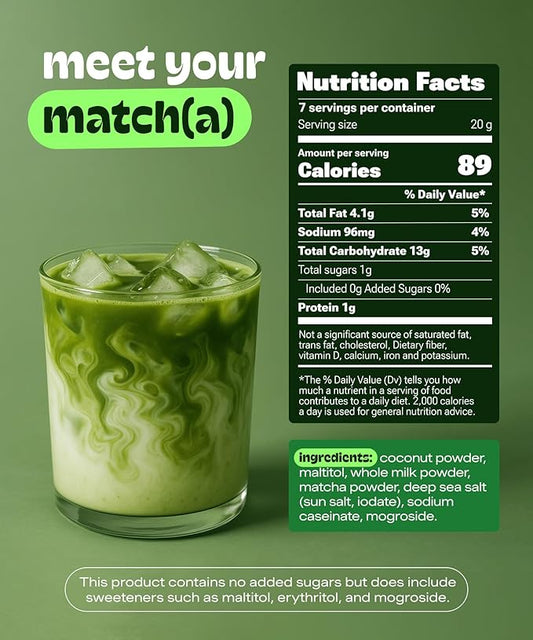 MatchaDNA Coconut Matcha Latte Powder Sticks 7 Pack (20g Each) – Sweetened with Milk, No Sugar Added – Instant Matcha Latte Mix Packets – Organic Macha Tea Powder for Hot or Iced Drinks, Smooth Energy