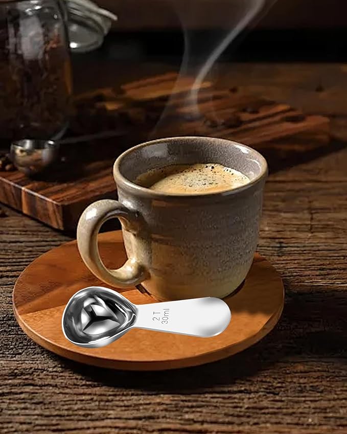 Coffee Scoop 30ml 2PCS, 2 Tablespoon Measuring Spoons, Ergonomics Design Coffee Scooper Stainless Steel Manufacture,Coffee Scoop for Ground Coffee Protein Powder Sugar Cereal (Silver, 2 tbsp-30ml)