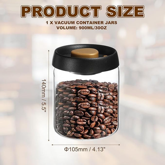 uxcell Coffee Vacuum Container, 900ml/30oz Glass Coffee Bean Storage Container with Lids for Spices Biscuits Loose Leaf Tea, Black Gold